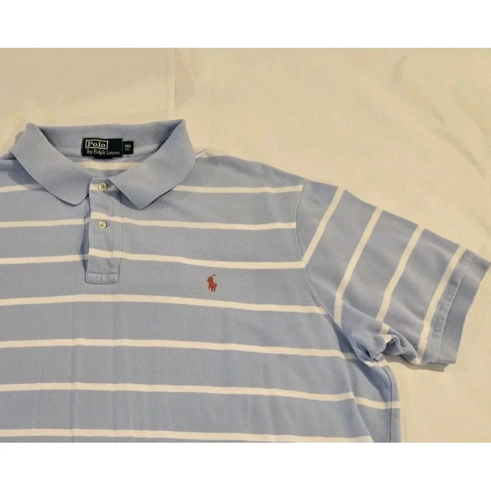 Polo By Ralph Lauren Men's Short Sleeve  Casual‎ Light Blue White Stripes 3XB